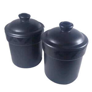Pfaltzgraff Midnight Sun Black Canister Set With Lids 8" One Lid Chipped